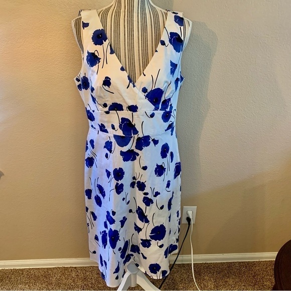 Spense Dresses & Skirts - Spense Dress Missy Sz 12 White Blue Floral Cotton Sleeveless Faux Wrap Summer